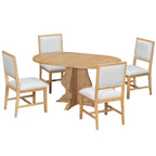 Rustic Farmhouse Dining Table Set with Upholstered Chairs.