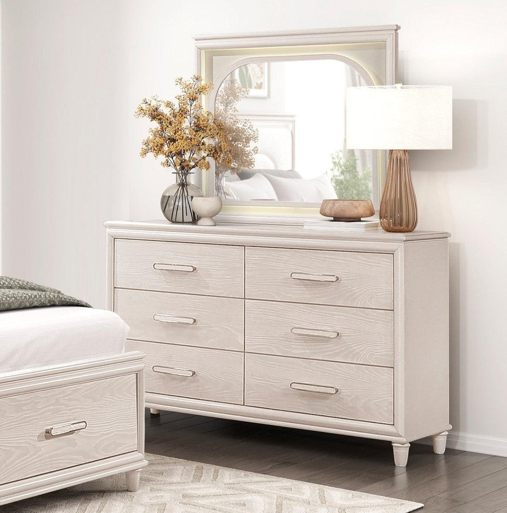 Wooden Bedroom Dresser with Jewelry Trays for Organization.