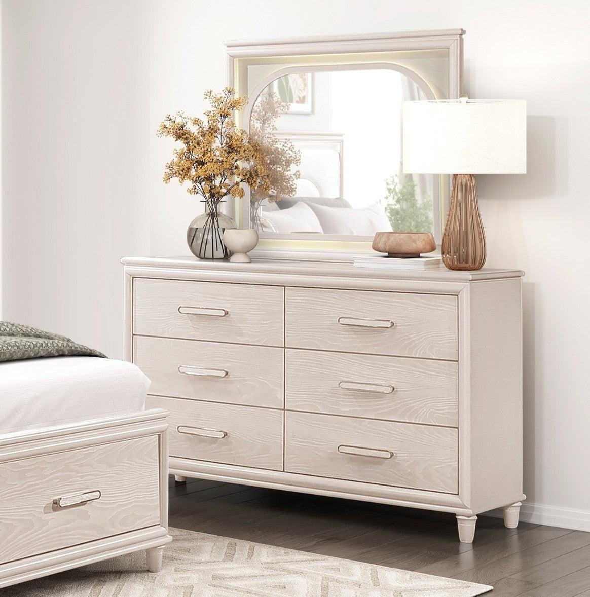 Wooden Bedroom Dresser with Jewelry Trays for Organization.