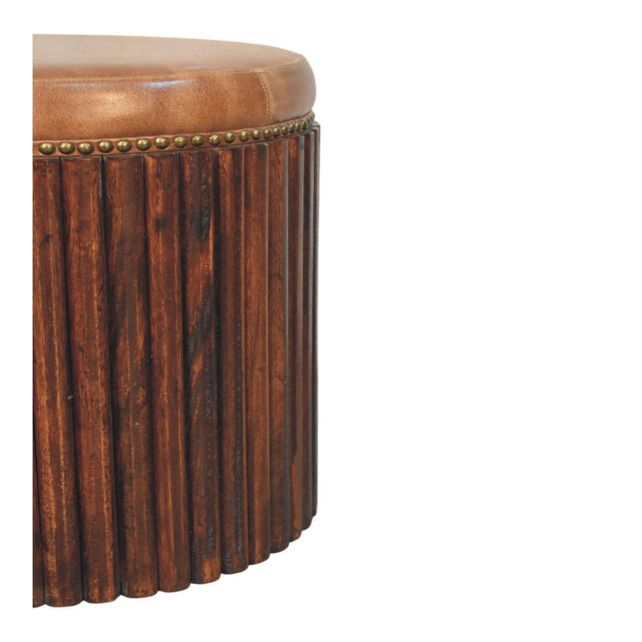 Solid Wood Leather Accent Stool for Modern Bedrooms.