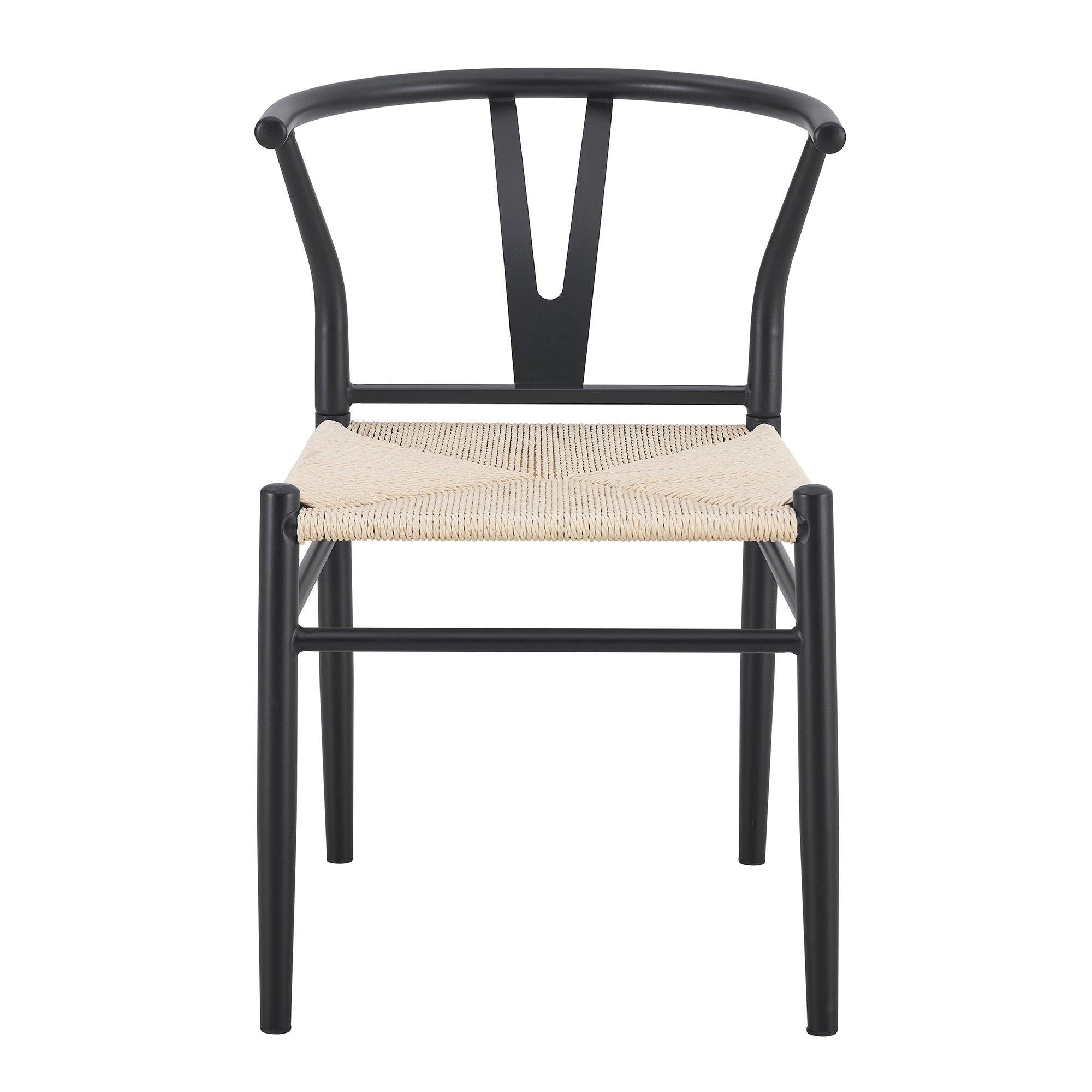 Black Woven Dining Chairs Set with Roman Column Table.