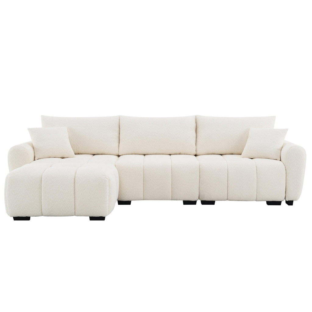 Modular Sectional Sofa with Movable Ottoman & Boucle Fabric.