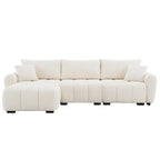 Modular Sectional Sofa with Movable Ottoman & Boucle Fabric.