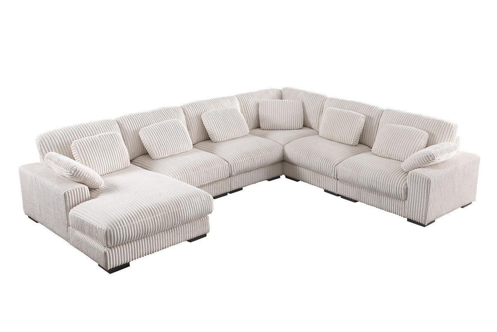 Elodie Beige Corduroy Modular Sectional Sofa with Chaise.