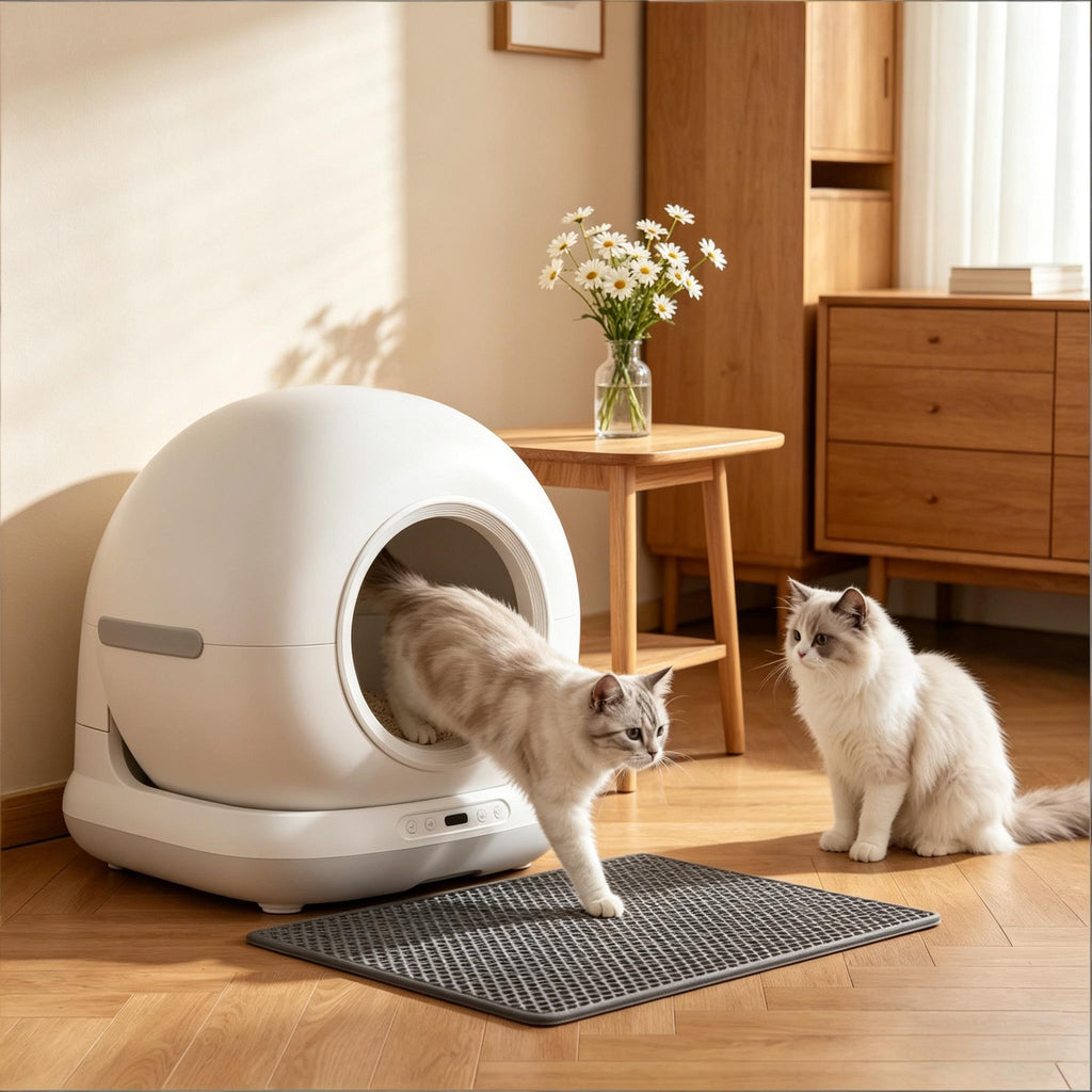 Smart Self-Cleaning Automatic Litter Box in Gray and White