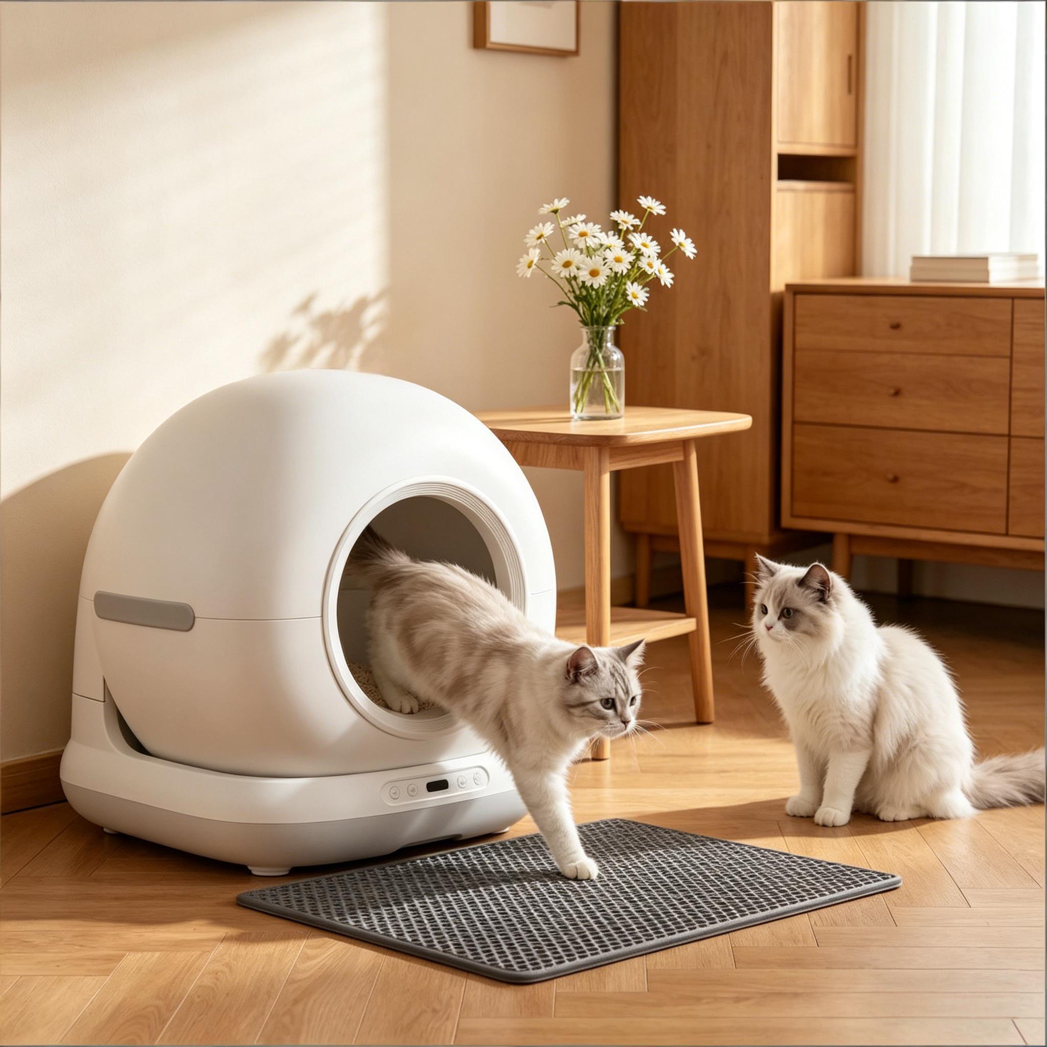 Smart Self-Cleaning Automatic Litter Box in Gray and White