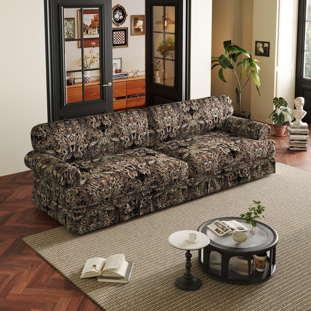 Black Floral Cloud Couch - 3&4-Seater Oxford Fabric Sofa.