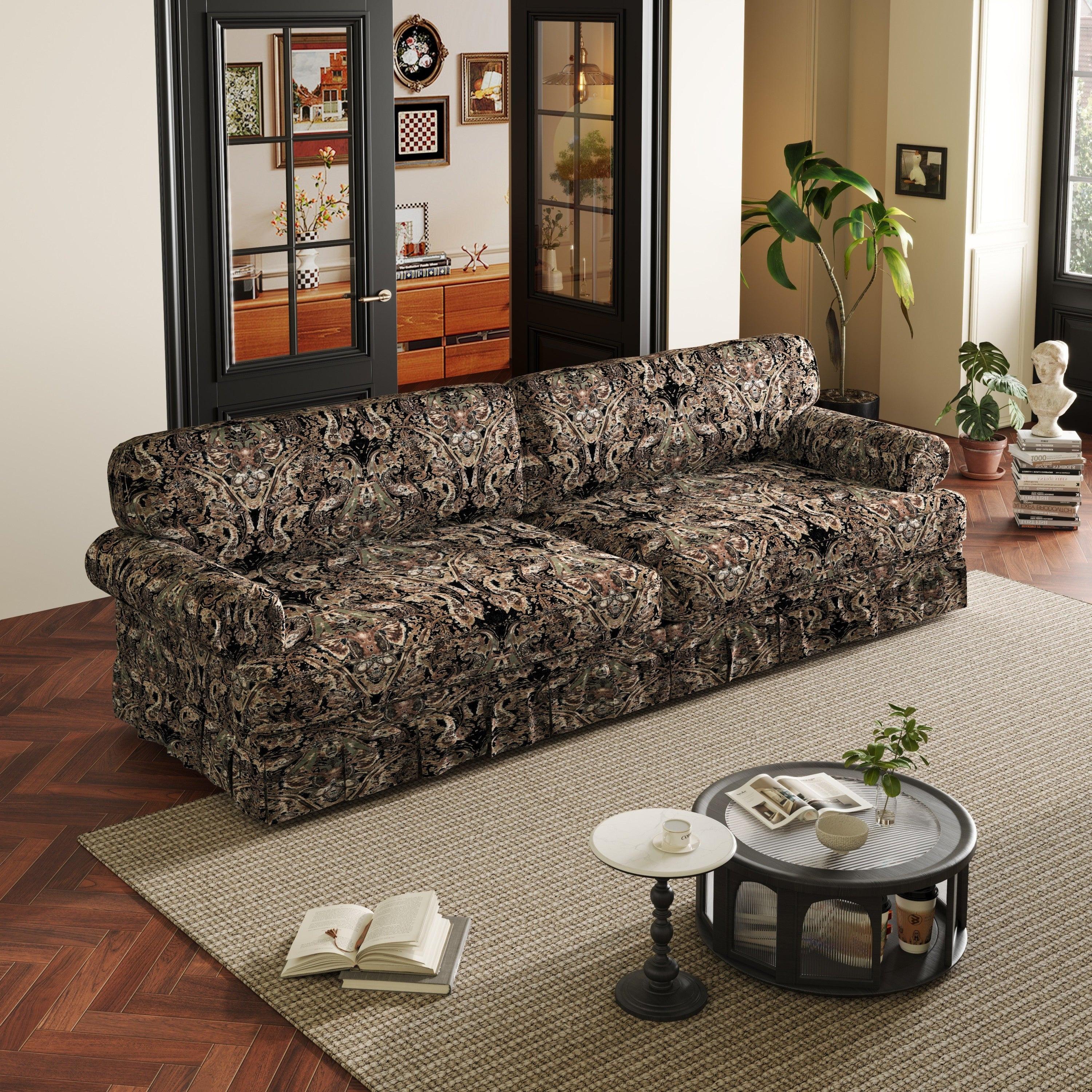Black Floral Cloud Couch - 3&4-Seater Oxford Fabric Sofa.