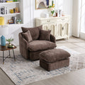 Oversized Brown Chenille Swivel Accent Chair with Ottoman