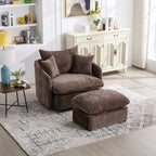Oversized Brown Chenille Swivel Accent Chair with Ottoman