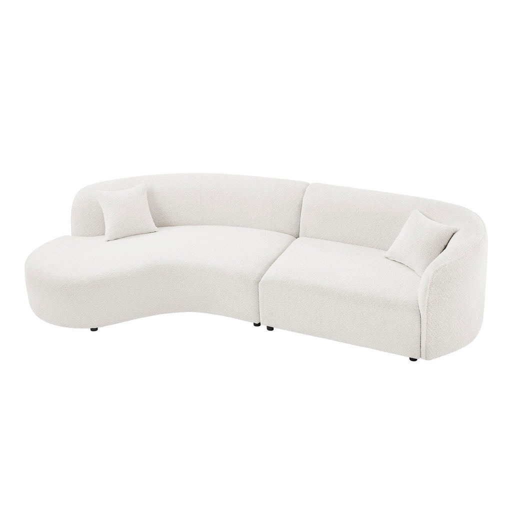 Modern white bouclé curved sofa set with plush cushions and left sectional layout, offering stylish comfort for upscale interiors.