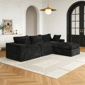 Modular L-Shaped 3-Seater Cloud Sofa in Black Chenille with Ottoman