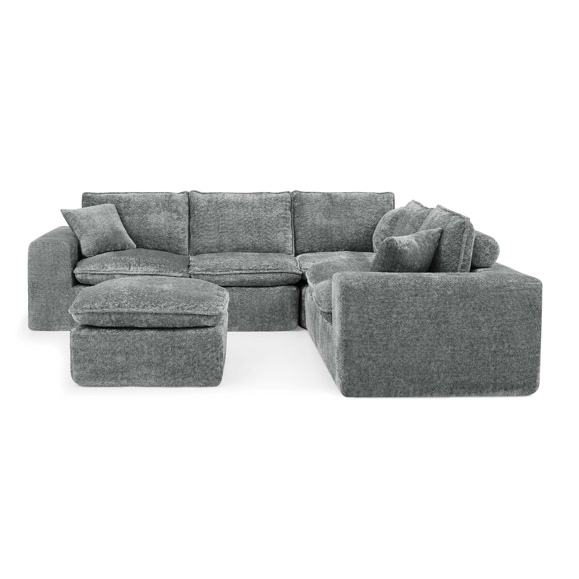 107'' Modern Boucle Sectional Sofa with Moveable Ottoman.