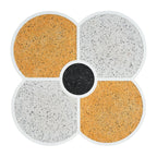 Top view of the Unique Four-Leaf Clover Side Table, featuring a terrazzo surface in white, gold, and black segments.