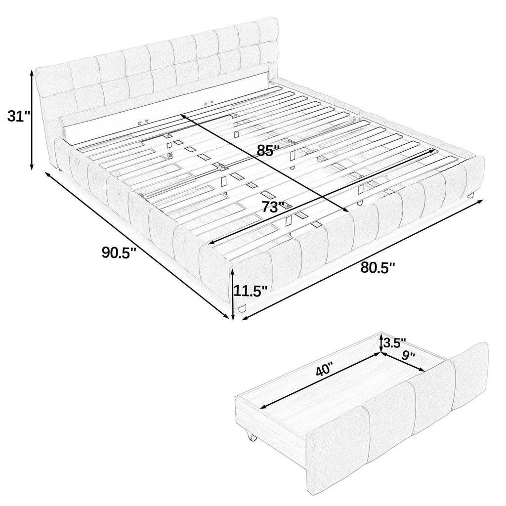 California King Upholstered Bed with Storage - Dark Gray.