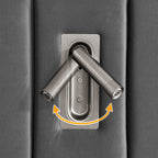 Close-up of adjustable built-in reading light on velvet headboard of upholstered queen bed frame, ideal for nighttime reading.