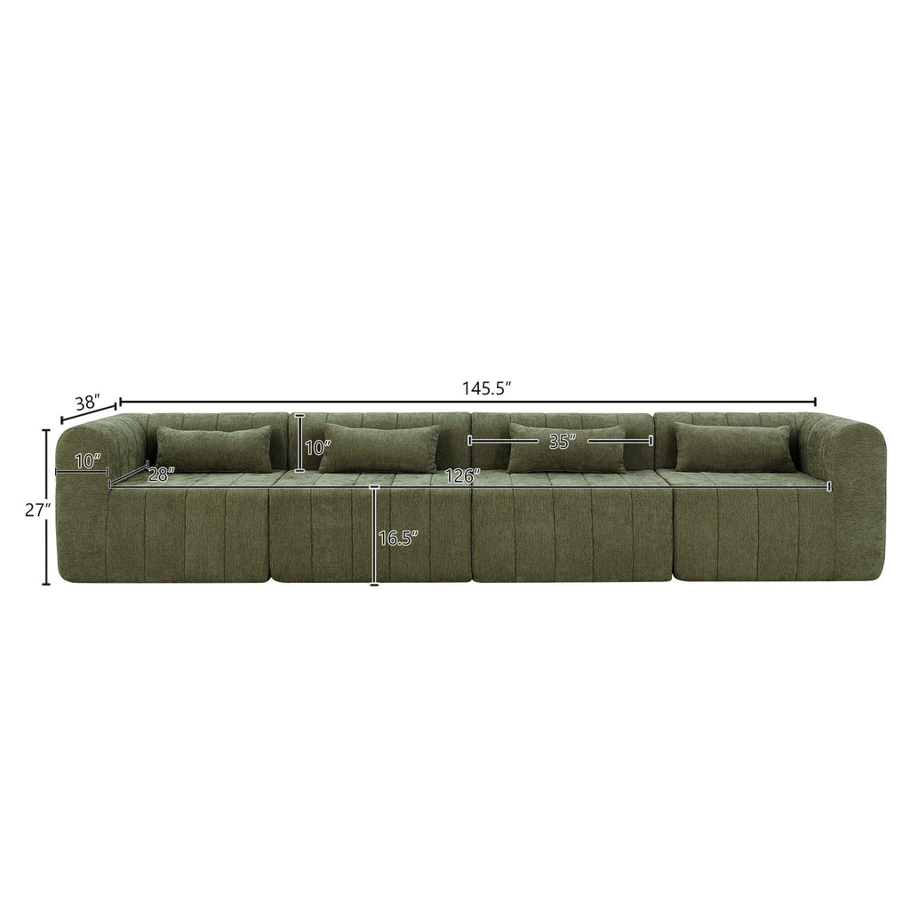 Green Modular Sectional Sofa - 145.5 Inch Design.
