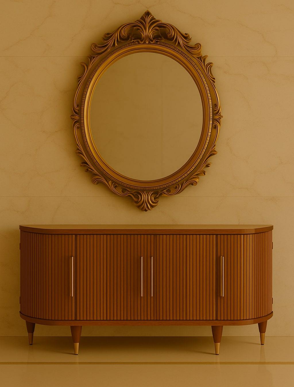 Solid Wood Ravello Curved 4-Door Sideboard,Brown