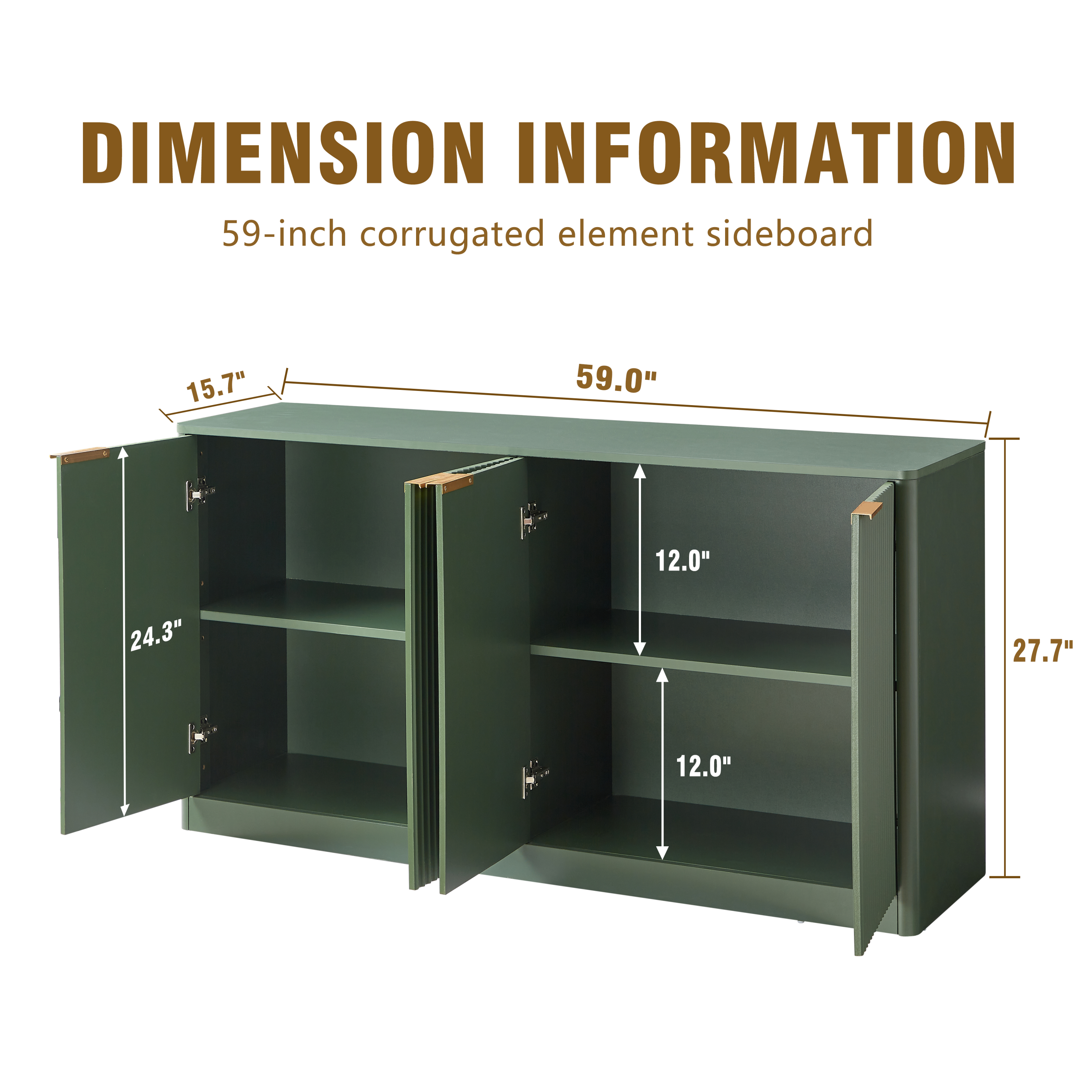 59-Inch Modern Wavy Sideboard - Curved Design Storage Cabinet.