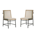Oak fabric dining chairs set of 2 with upholstered seats and black metal legs, ideal for modern kitchen or dining room furniture.