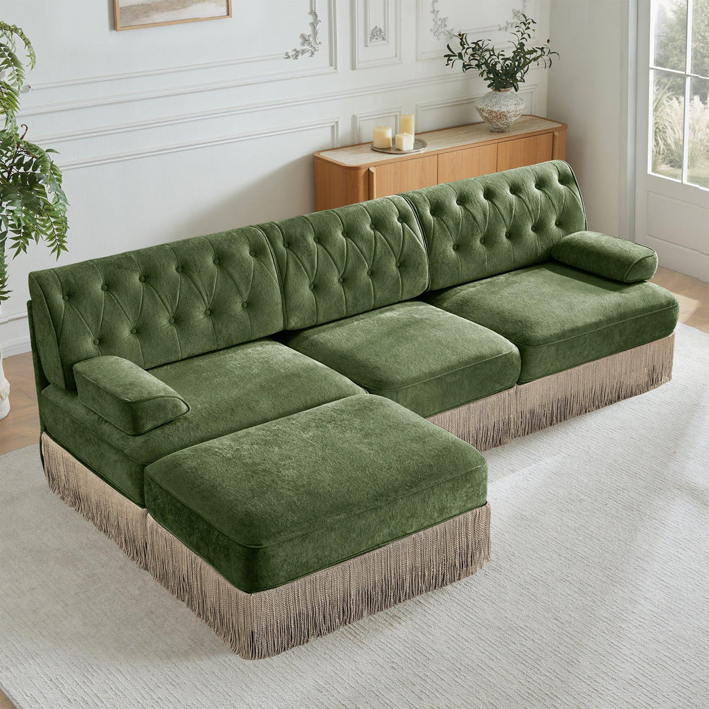 Modular Velvet Sectional Sofa for Living Room - Green.