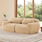 Angled view of plush fabric 2-seater modular sofa with ergonomic design and non-slip bottom for stability and comfort.
