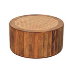 Artisan Solid Wood Coffee Table with Rattan Design.