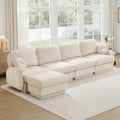 Oversize 137-Inch Chenille L-Shaped Sofa with Ottoman in Cream Beige
