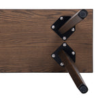 Bottom view of Capri red oak wood bench showing leg brackets and wood texture. Built for strength and modern style.