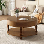Coffee Table with Dual Storage for Living Room, 31.5' Modern Round Coffee Table with Storage and Hidden Compartment, Adjustable Leveling Feet, Easy Assembly (Walnut).