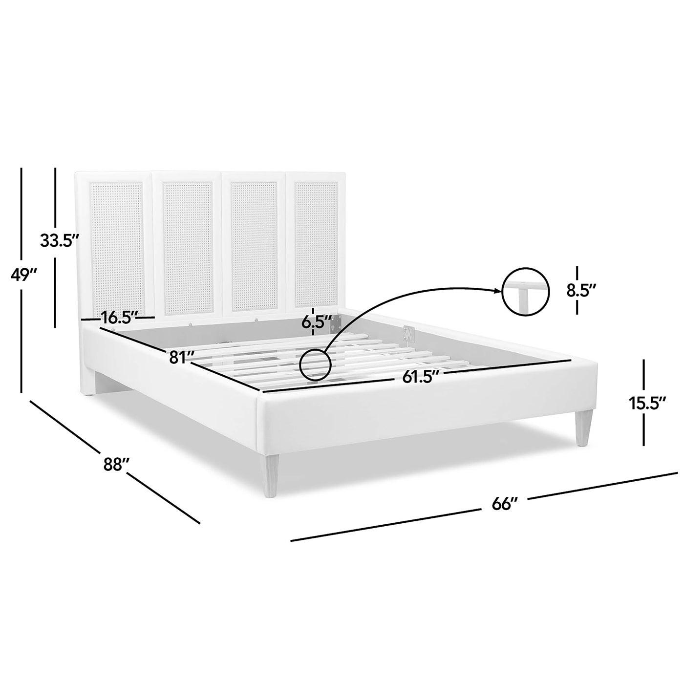 Upholstered Cane Bed Queen - Antique White Platform Bed.