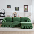 103-Inch Green Chenille Modular Sectional Sofa with Pleated Skirt
