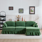 103-Inch Green Chenille Modular Sectional Sofa with Pleated Skirt