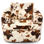 Modern 360° Swivel Accent Barrel Chair with Dual-Layer Cushion in Beige & Brown Faux Fur, 36.6' Round Seating for Living Room, Bedroom, Office, or Hotel.