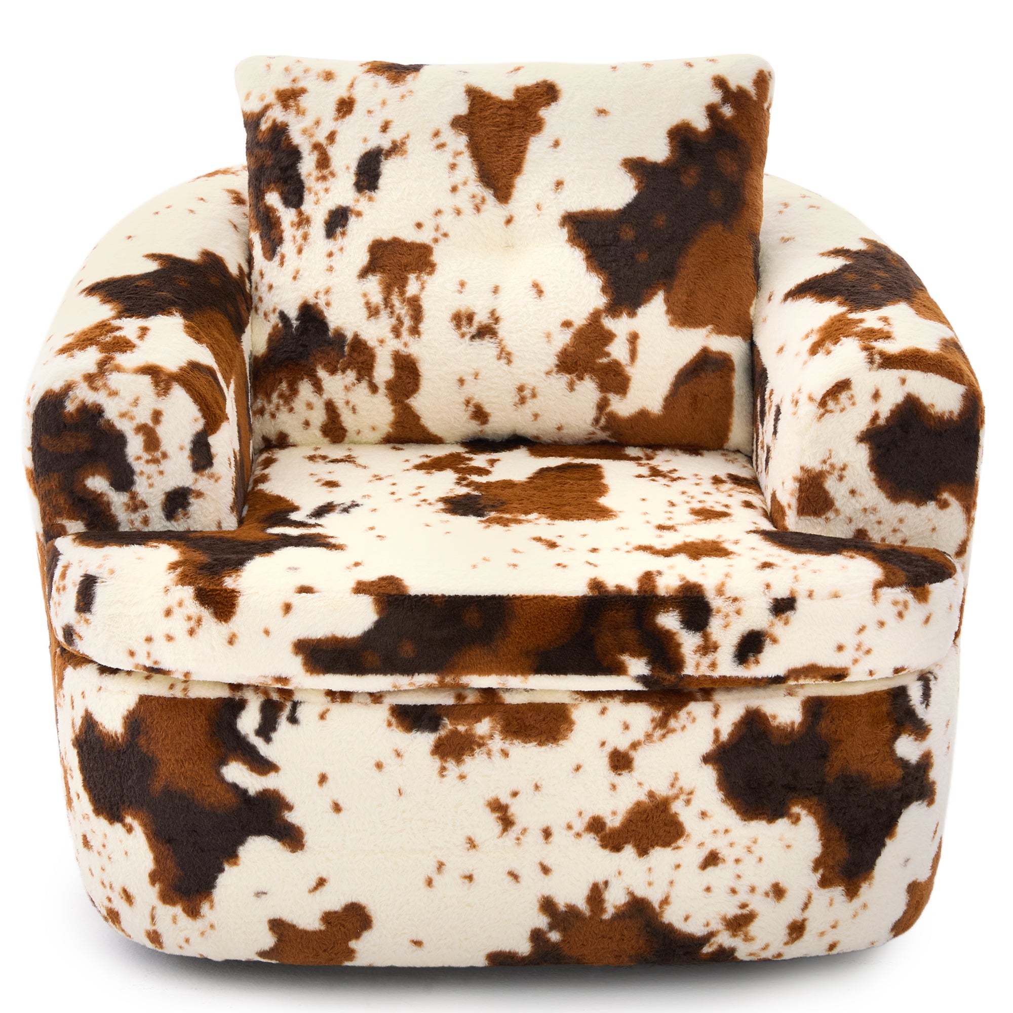 Modern 360° Swivel Accent Barrel Chair with Dual-Layer Cushion in Beige & Brown Faux Fur, 36.6' Round Seating for Living Room, Bedroom, Office, or Hotel