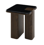 Dana Marble Top End Table with black marble surface and dark walnut base, showcasing a modern square design with rounded edges.