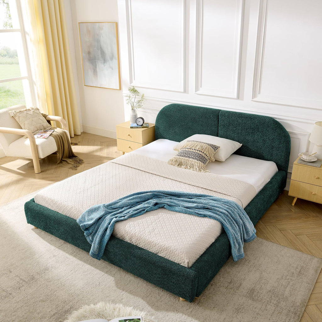 Queen Size Upholstered Bed Frame with Curved Headboard.