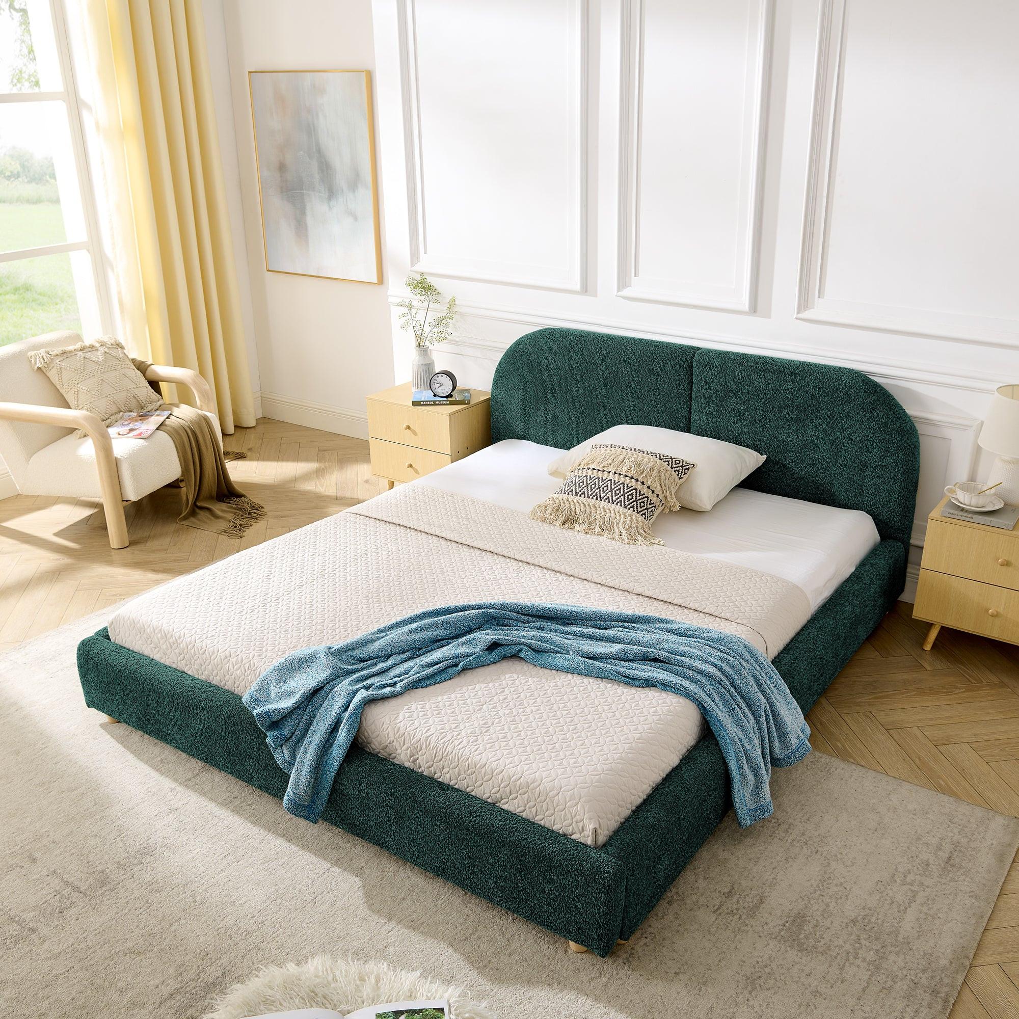 Queen Size Upholstered Bed Frame with Curved Headboard.