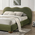Olive Green Queen Size Bed with Boucle Upholstery.