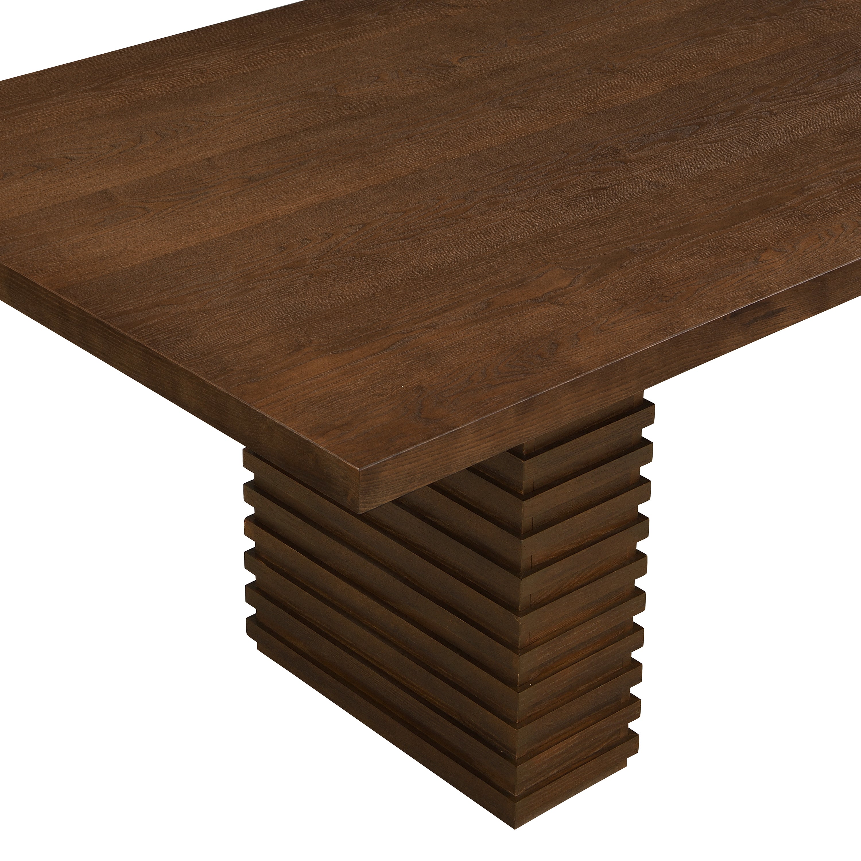Walnut Dining Table 95 Inch - Solid Wood | Seats 8, angled view of tabletop and pedestal showcasing rich walnut finish.