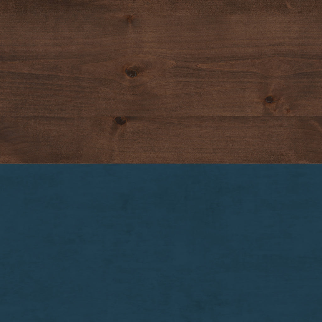 Material swatch of Nora Chairside Table Blue Finish | No Assembly, Wood showing deep blue finish and warm wood grain base.