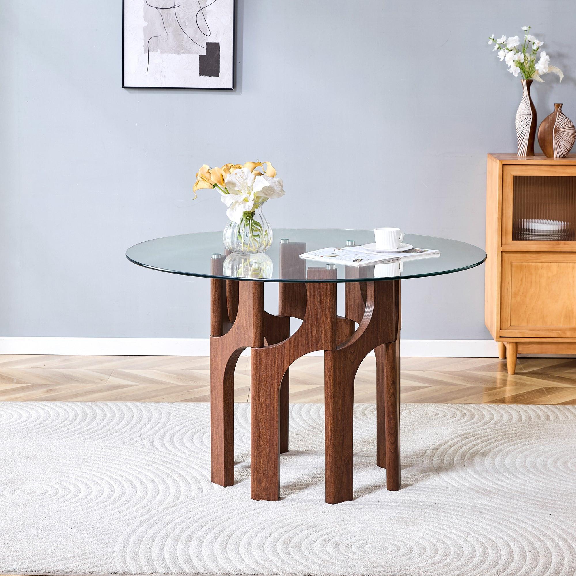 Mid-Century Modern Glass Dining Table for Small Spaces.