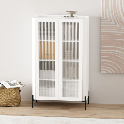 Abbey 32' Tempered Glass Bookcase Cabinet in White (4-Shelf)