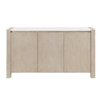 Vanilla Farmhouse Storage Buffet with Marble Top in Beige and Light Natural, Solid Wood and MDF Construction, 65.75 x 18 x 36 inches.