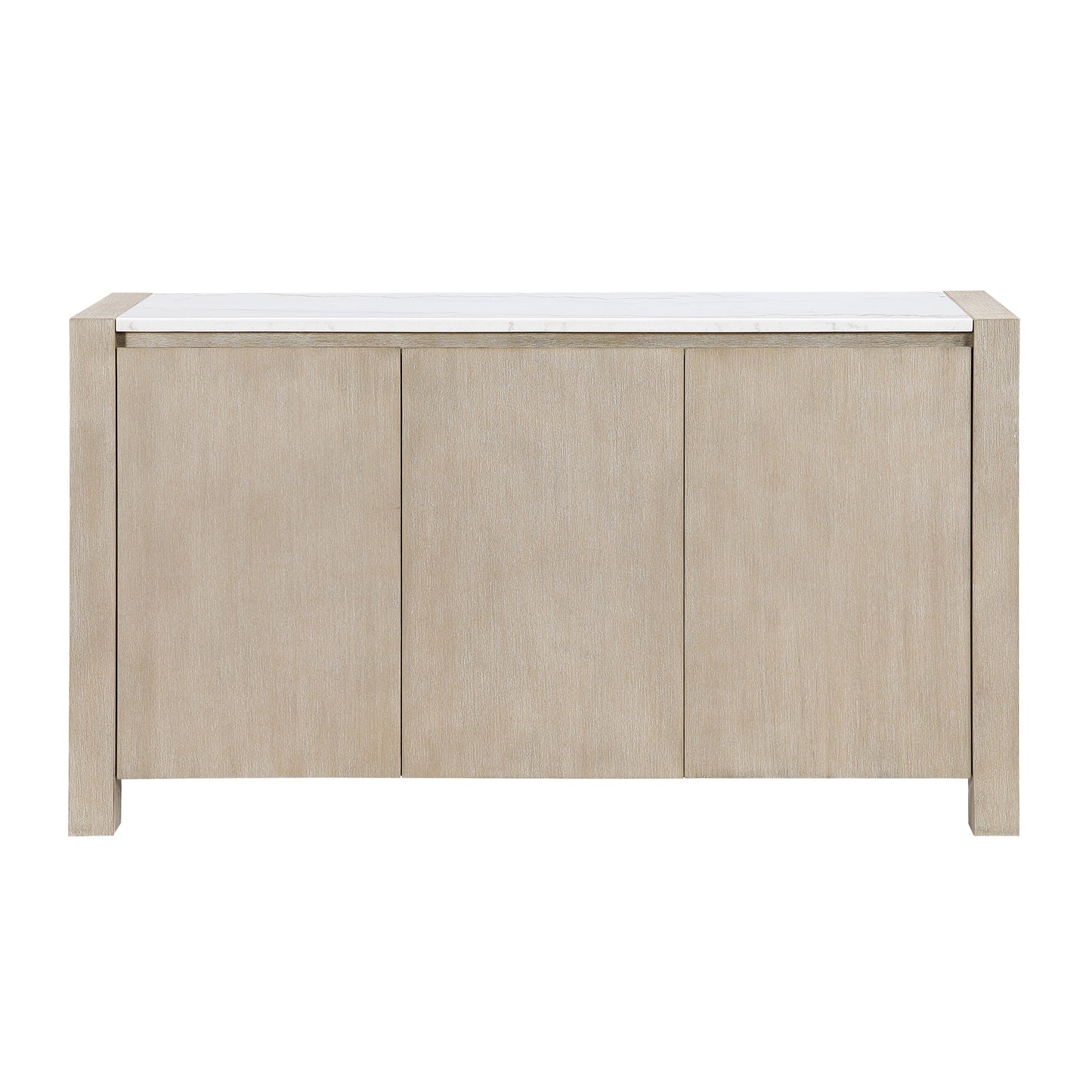 Vanilla Farmhouse Storage Buffet with Marble Top in Beige and Light Natural, Solid Wood and MDF Construction, 65.75 x 18 x 36 inches