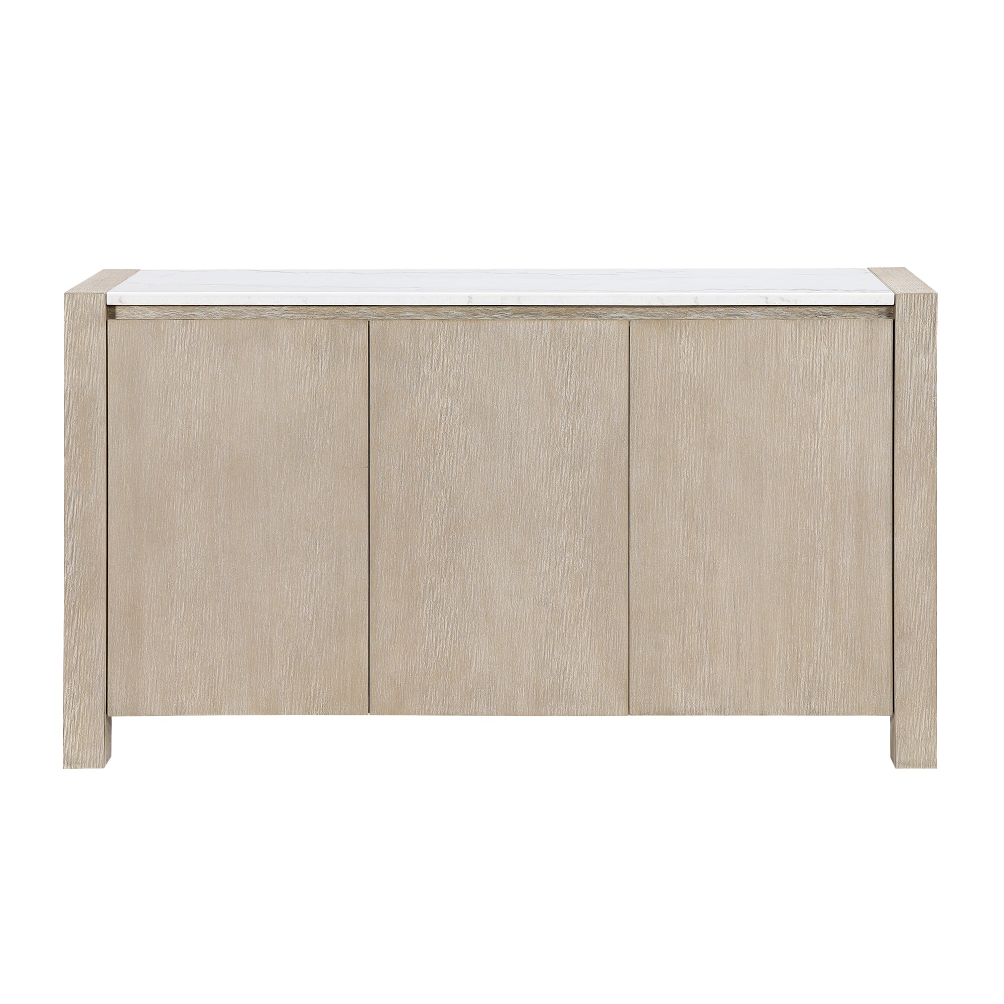 Vanilla Farmhouse Storage Buffet with Marble Top in Beige and Light Natural, Solid Wood and MDF Construction, 65.75 x 18 x 36 inches