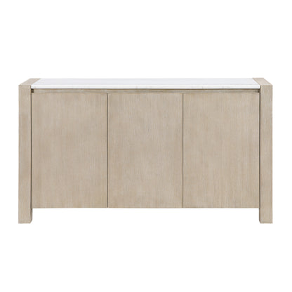 Vanilla Farmhouse Storage Buffet with Marble Top in Beige and Light Natural, Solid Wood and MDF Construction, 65.75 x 18 x 36 inches