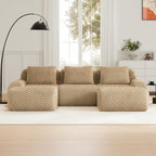 Front view of modern modular U-shaped sofa with flannelette fabric, featuring three seats and plush cushions for ergonomic comfort.