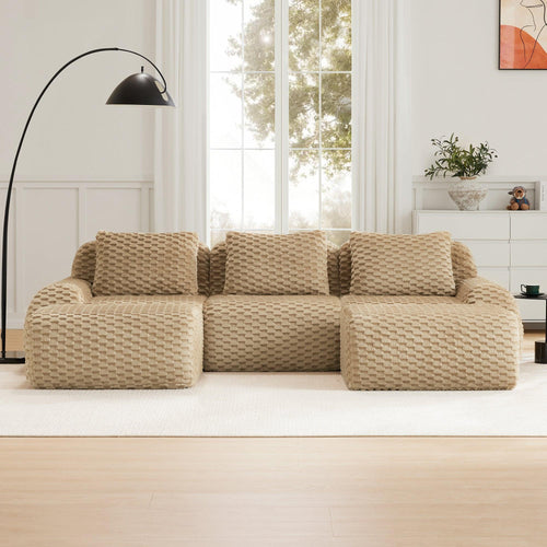 Modular U-Shaped Sofa - Modern Sectional, Flannelette Fabric.