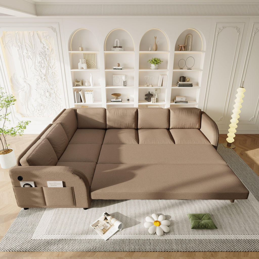 L-Shaped Sofa Couch with Pull-Out Bed for Modern Living.